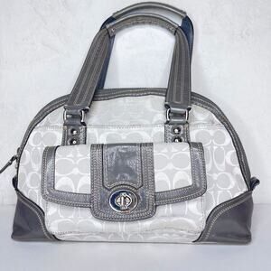 Coach Hampton Signature Dome Satchel Handbag Shoulder Bag Gray F13977